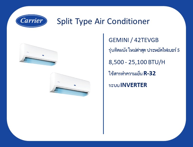 Wall Type Air Conditioner รุ่นติดผนัง ใหม่ล่าสุด ประหยัดไฟเบอร์ 5 GEMINI 42TEVGB